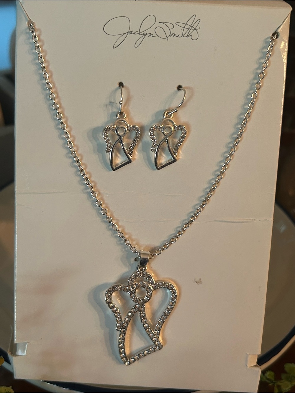 Jaclyn Smith  Angel Pendant Necklace and Earring Set - Silver